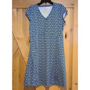 LL Bean Size S Blue Geometric Sporty Knee Length Dress Zip Pocket Blue #510102